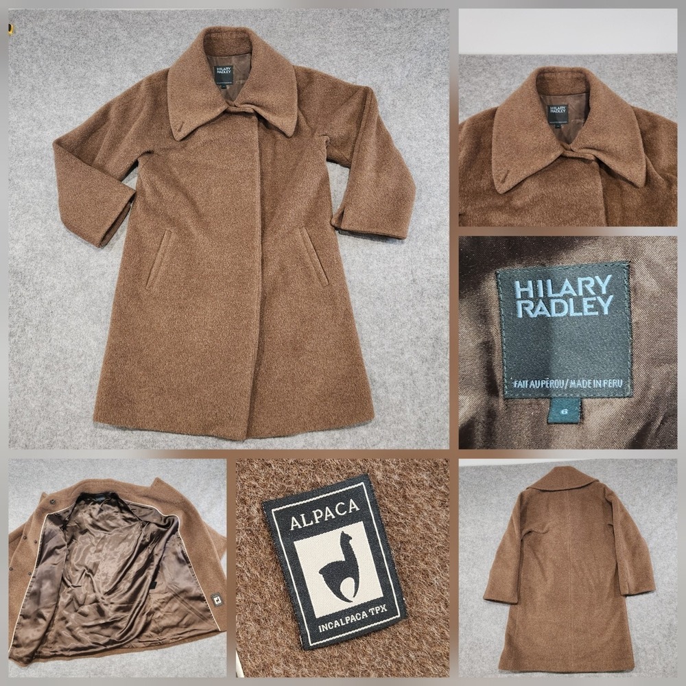 Hilary Radley Womens Size 6 Brown Alpaca Wool‎ Blend Overcoat Coat Long Jacket